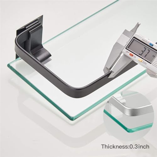 Estante de vidrio para montaje en pared de 3 niveles negro para almacenamiento de baño 6