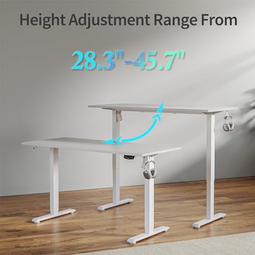 Image of Agilestic Electric Standing Desk, 63 x 24 Inches Height Adjustable Desk, Sit Stand up for Work Office Home, Ergonomic Rising Computer Table with Memory Preset, White
