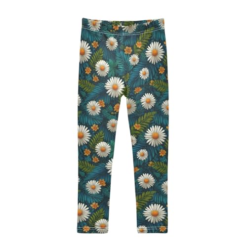 Girls Leggings Daisy Teal Palm Leaves Soft Toddler Leggings for Girls Kids Pants Size 4T-10T