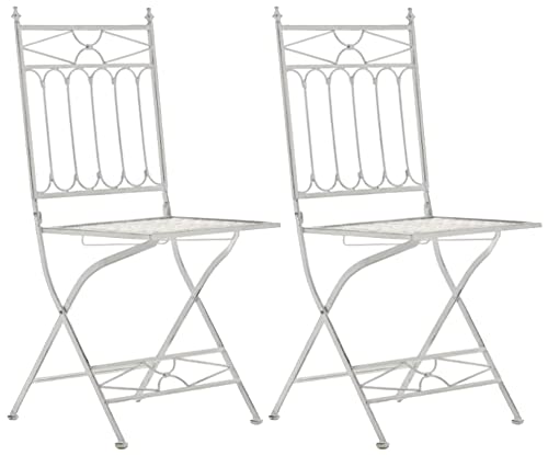 CLP Set De 2 Sillas De Balcón Asina con Función Plegable I Sillas De Jardín En Hierro Forjado Impermeables Rústicas, Color:Blanco Envejecido