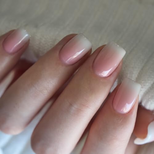 CurvLife Short Square Ombre Press On Nails, Soft Blush Pink, Soft Gel