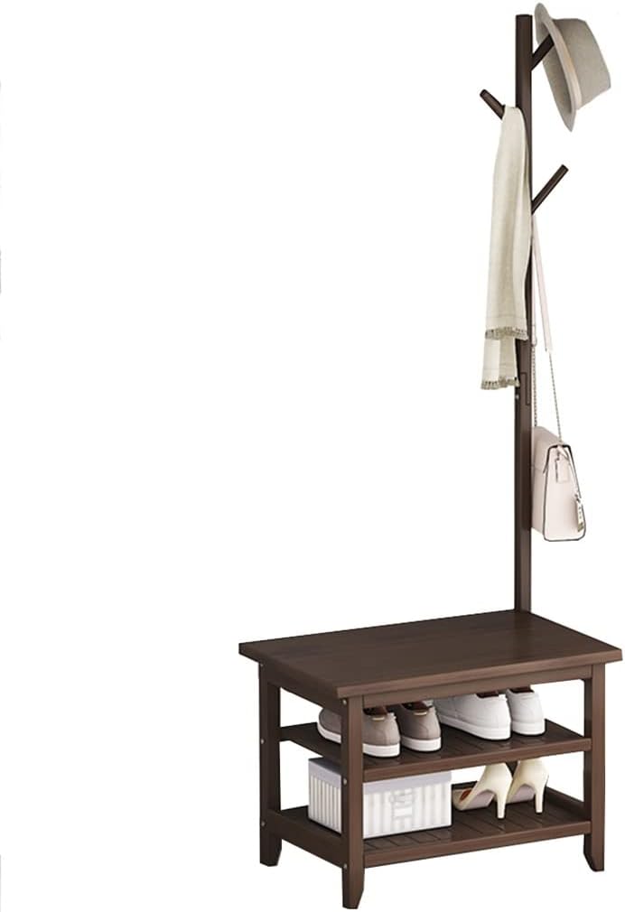 GIZNXBA Coat Rack Shoe Bench, Coat Rack Stand Wood, Hall Tree with Shoe Storage, 3-Tier Shoe Bench with 3 Hooks, Industrial Hall Tree for Hallway, Bedroom, Entryway (Size : 50cm)
