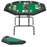 ECOTOUGE Game Poker Table w/Stainless Steel Cup Holder Casino Leisure Table, Top Texas Hold'em Poker Table for 8 Player w/Leg, Green Felt