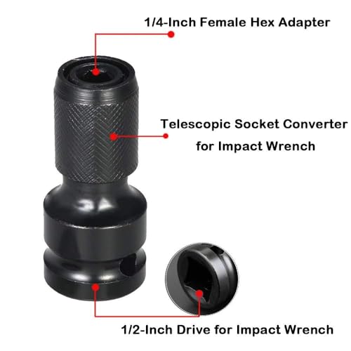Image of STARQ 1 /2 Inch Square Drive To 1 /4 Inch Hex Female Socket Adapter Quick Release Chuck Converter Drill Chucks Adaptor Conversion For Impact And Ratchet Wrench SD With Ring & Rod included