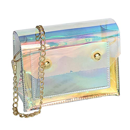 VALICLUD Umhängetasche Mit Laserkette Seitliche Geldbörse PVC Ketten Geldbörse Regenbogen Klare Tasche Hologramm Klare Umhängetasche Sommer Durchsichtig Modische Tasche Damen ädchen