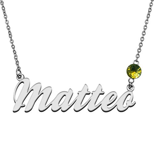 GR859C Personalized Charm Name Necklace with Birthstone for Best Friends Matteo