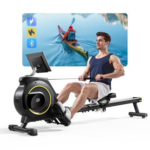 YPOO Rudergerät für Zuhause Klappbar, Magnetisches Rudergerät Leise, mit Exklusiver APP& LCD-Datenanzeige, Doppel-Slide-Rails Stabilität, Belastbar bis 160kg, Einfacher Aufbau