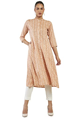 Image of Soch Women Peach Rayon Abstract A-Line Kurta