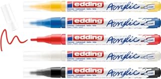 edding 5300 acrylic marker fine - silver - 1 waterproof acrylic paint marker - fine round nib 1-2mm - acrylic paint pen for drawing on canvas, art paper and wood - acrylic markers for pebbles