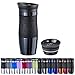 WELLGRO Thermobecher 400 ml + 1 Extradeckel - Edelstahl rostfrei - Silikon Soft-Touch Griffstück - BPA-frei - Isolierbecher doppelwandig - Travel Mug - Kaffeebecher to go, Farbe:Schwarz Metallic