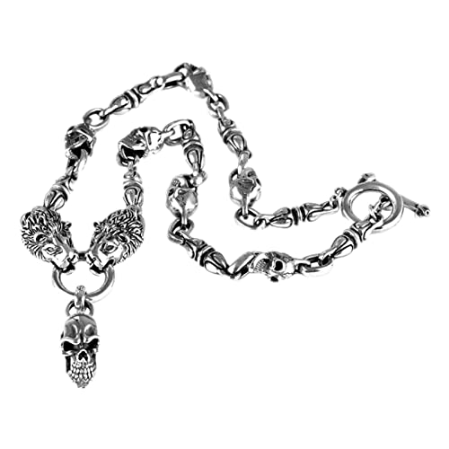 Cusstally Collar de Plata for Hombre Dominante Punk Personalidad Calavera León Collar de Plata tailandesa for Hombre Colgante for Hombre Regalo de joyería