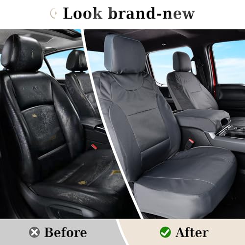 Image of Coverado Front Seat Covers, Waterproof Oxford Seat Protector for Car Seat Cushions for Kids & Dogs, Compatible with 2015-2026 Ford F150 & 2017-2026 Ford F250 F350 F450 (Gray, 2PCS),