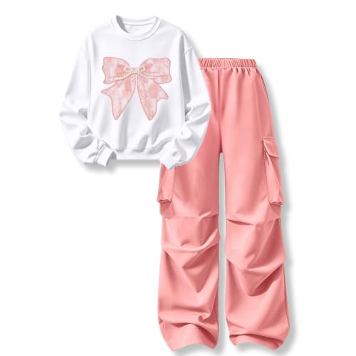 Image of Girls Clothes 2 Piece Hoodie Sweatshirt + Cargo Pants Fall Winter Outfits for Teen Tween Girls 7-14 Years