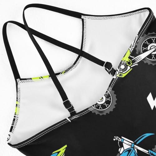 Girls One Piece Swimsuits Blue Green Motocross Pattern Sport Halter Swimwear Beach Bathing Suit, 4T4