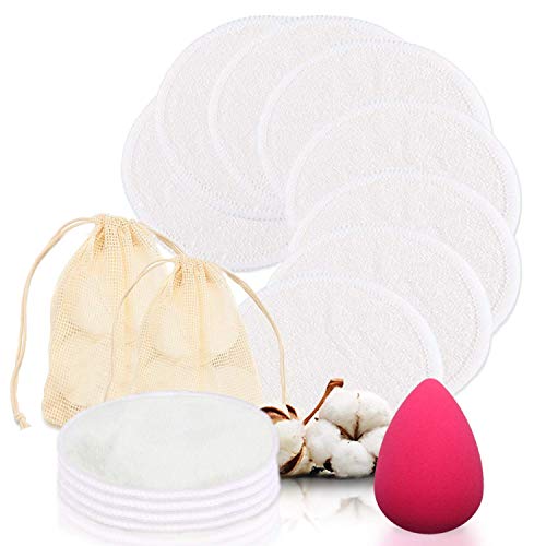 Dischetti Struccanti Lavabili Riutilizzabili Per La Pulizia del Viso Occhi In Cotone e Bambù Rimozione Trucco| Salviette Struccanti | 12 Pads E 1Spugna Per Trucco Make up