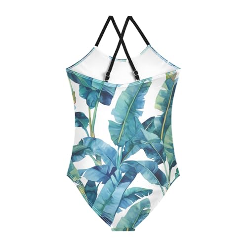 KLL Tropical Banana Leaf Girls 1-Piecing Swim Suit Beach Swimming Suits Adjustable Shoulder Strap Quick-Dry2