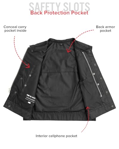 First Mfg Co Lowrider Mens Motorcycle Biker Riding Armor Club Style Black Leather, Twill, Moto Mesh, Perforated Vest