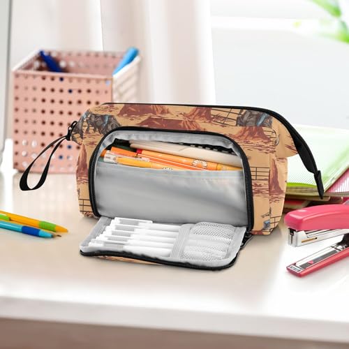 Image of Fisyme Western Cowboy Bulls Pencil Case Large Capacity Pen Bags Box Big Makeup Pouch Organizer