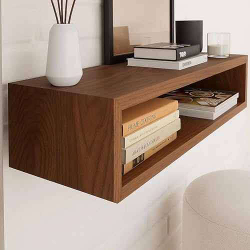 Image of Solid Wood Entertainment Floating Tv Unit for Living Room | Floating Media Tv Cabinet | Natural Finish Color and Size Off (Natural, Meduim 100 CM)