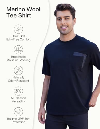 Merino Wool Crewneck T Shirts for Men for Work Out Athletic Running, Moisture Wicking Breathable Mens Soft Tshirts2