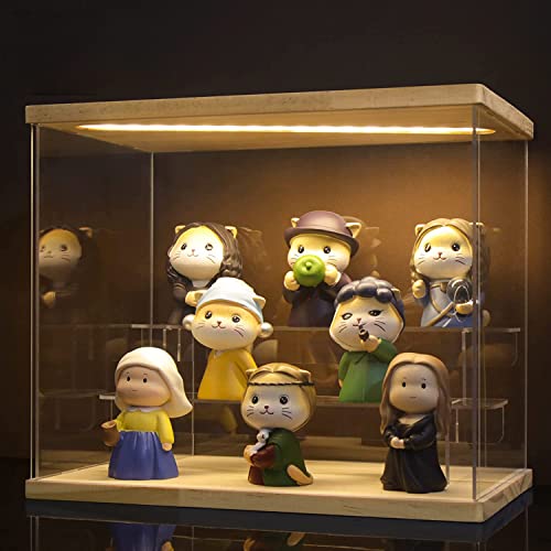 Nynelly Vitrine pour Collection Acrylique à 3 Niveaux avec Lumière, Boîte de Presentation pour Figurines Pop, Vitrine Transparente Anti-Poussière pour Jouets de Collection,12.4 x 7.1 x 10.4inch