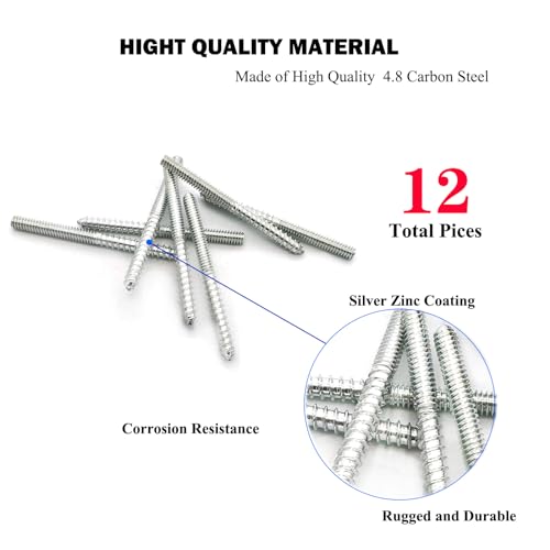 Image of 12 Pack 1 /4-20 x 3 Inch Silver Hanger Bolts 1 /4-20 inch Double Headed Bolts 1 /4 Wood Dowel Screw Self-Tapping Screw Hanger Bolts for Furniture Screws Double Screw Threaded Rods Bolt 75mm Length