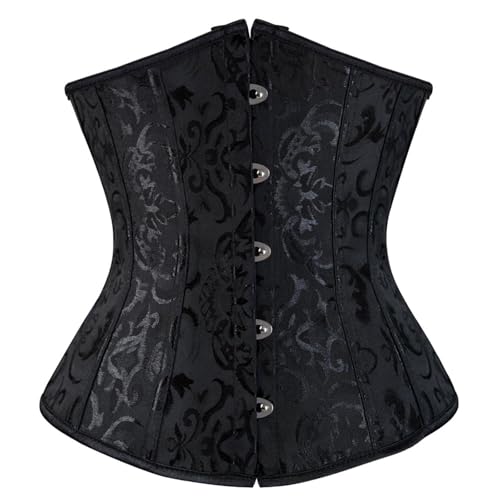 Corsage Damen Corpse Bride Kostüm Steampunk Kleid Schwarze Korsett Einteiliges Schwarzer White Corset Black Dress Piraten Rock Schwarz S