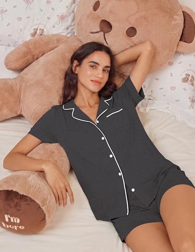 Image of Ekouaer Womens Pajamas Set Soft Classic Notch Collar Bride Pjs Comfy Short Sleeve Sleepwear Loungewear