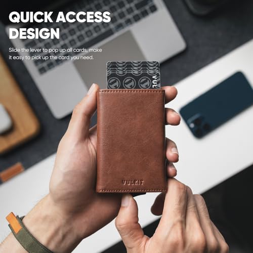 Image of VULKIT Pop up Wallet Minimalist Cash Wallets RFID Blocking Leather Smart Credit Card Holder with Magnetic Closure for Men