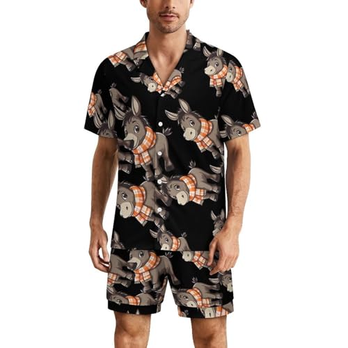 Fall Donkey Mens Pajamas Set Short Sleeve Sleepwear Summer Pjs Sets 2 Piece Loungewear Nightwear