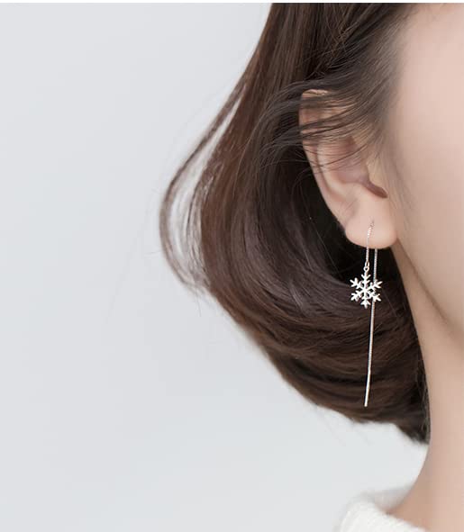 SLUYNZ 925 Sterling Silver Christmas Snowflake Earrings Dangle Chain for Women Teens Snowflake Dangle Earrings Long Threader Earrings3