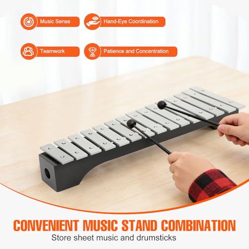 Image of 15-Note Glockenspiel Xylophone - Aluminum Glockenspiel with 2 Mallets, Percussion Instrument with Carrying Bag