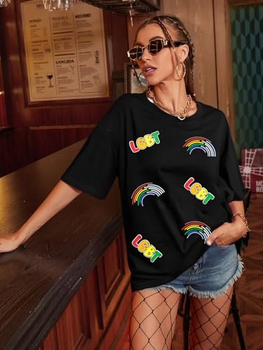 Image of Pride Shirts for Women: Lesbian Pride Shirt Oversized LGBT Girl Kisser Shirt Rainbow Graphic Tee Casual Short Sleeve Top
