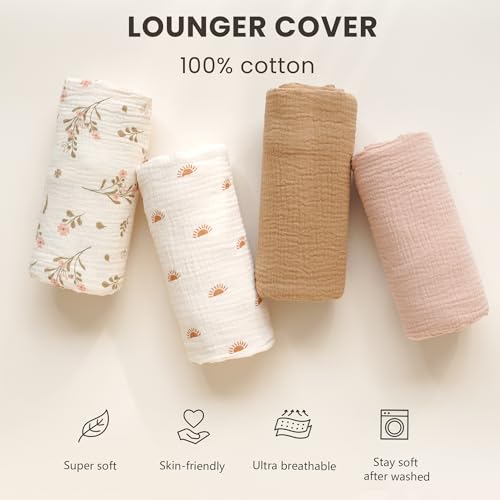 image for Konssy Muslin Baby Lounger Cover 2 Pack, 100% Cotton Newborn Lounger C