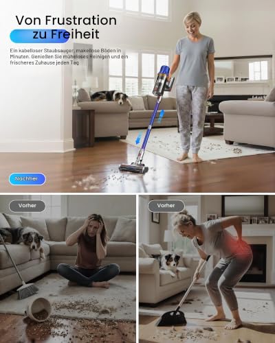 Akku Staubsauger für Zuhause kabelloser Stabstaubsauger: 45K Pa, 550 W, Anti-Tangle-Bürste, HEPA-Filter, 60 Min, Abnehmbare Batterie… – Ansicht 2