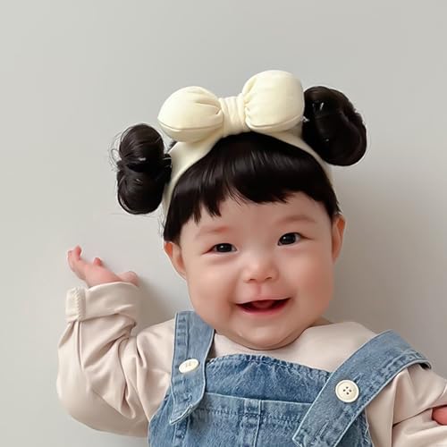 Baby Bangs Headband Fashionable Bun Hairpieces Solid Headwear Girls Hair Accessories for Newborns and Baby bun Wig Headband3