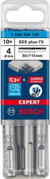 Bosch Expert SDS plus-7X - Broca para martillo perforador (4 x 50 x 115 mm, 10 unidades)