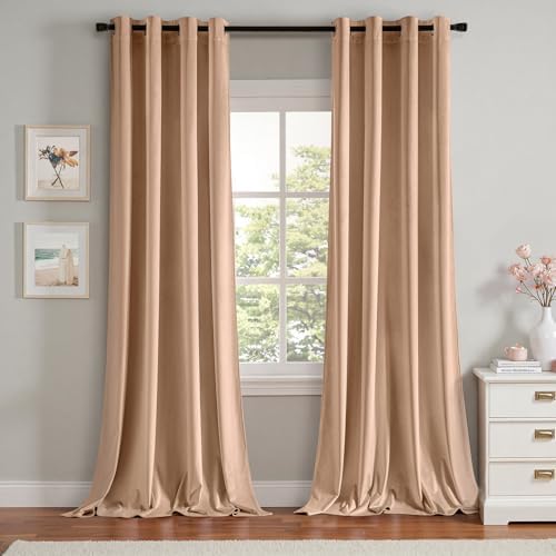 MIULEE Samtvorhang mit Ösen, Vorhänge Blickdicht 140x260 cm Rosébeige 2er | Weicher Gardinen Blickdichter Samtvorhang mit Ösen, Thermoverdunkelnd, Moderner Luxus für Wohnzimmer & S