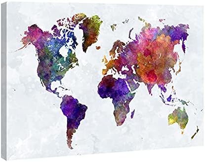 Wieco Art Colorful Vintage World Map Canvas Prints Wall Art Old Pictures Paintings for Living Room Bedroom Home Decorations Large Modern Stretched and Framed Grace Abstract Landscape Giclee Artwork