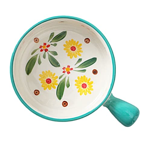 Zerodeko Cuenco De Cerámica Con Asa Para Ensalada y Postre, Tazón Profundo Tamaño Mediano, Color Verde Claro, Apto Para Desayuno y Frutas, Adecuado Para Uso Diario Hogar,