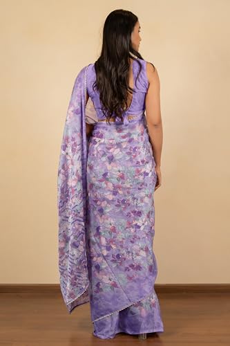 Image of MIRCHI FASHION Women Saree Floral Print Chiffon | Lightweight Festive Occasion Sari for Farewell and Functions with Unstitched Blouse Piece