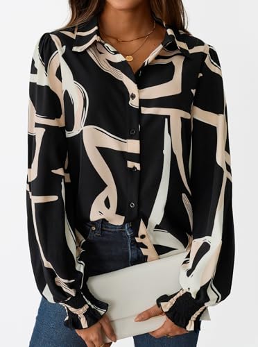 SOFIA'S CHOICE Women's Printed Button Down Shirts Casual Long Sleeve Blouse Tops2