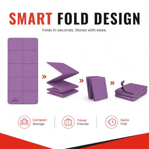Image of Slovic Yoga Mat for Woman [6 MM] | Foldable TPE Yoga Mat for Man | Textured Anti-Slip Exercise Mat for Home Workout & Home Gym | Durable & Lightweight Gym Mats for Floor | Purple