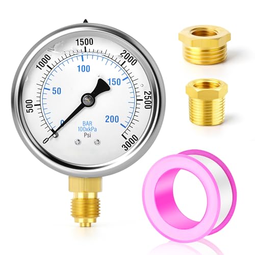 ERGAOBOY 0-210 Bar (0-3000 PSI) Acero Inoxidable 1/4' BSP 2.5' Pulgada FACE DIAL Manómetro de Presión Lleno de Líquido WOG Agua Aceite Gas Montaje Inferior