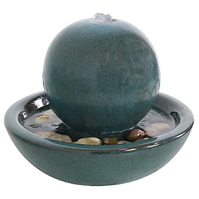 Sunnydaze Tabletop Water Fountain with Ceramic Orb - Relaxing Indoor Fountain for Meditation - for Office, Bedroom, or Living Room