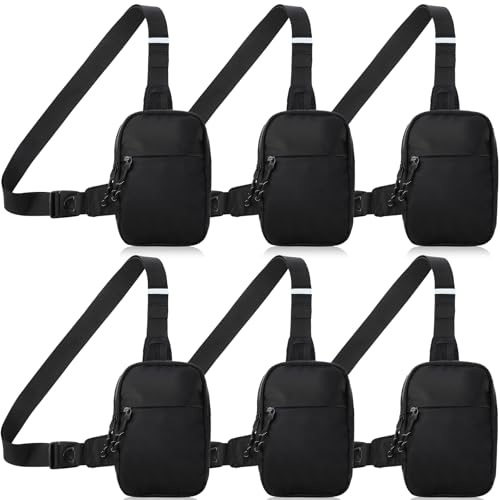 Image of Kajaia 6 Pack Small Crossbody Sling Bags Bulk for Men Fanny Packs Water Resistant Chest Bag Dual Pocket with Buckle Adjustable Strap Lightweight Casual Bag for Workout Travelling Running (Black)