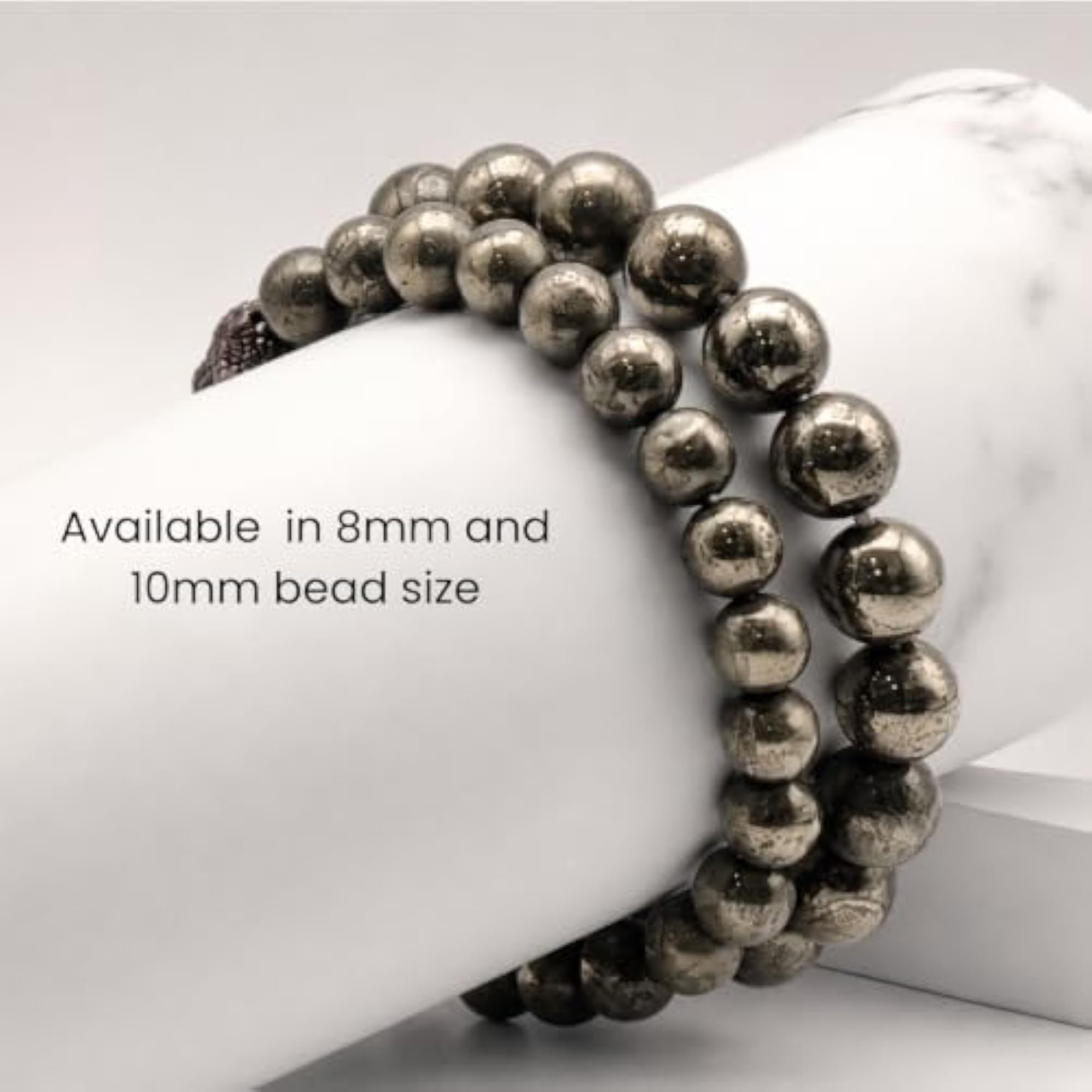 Pyrite Buddha Bead Bracelet 10mm, Natural Stone
