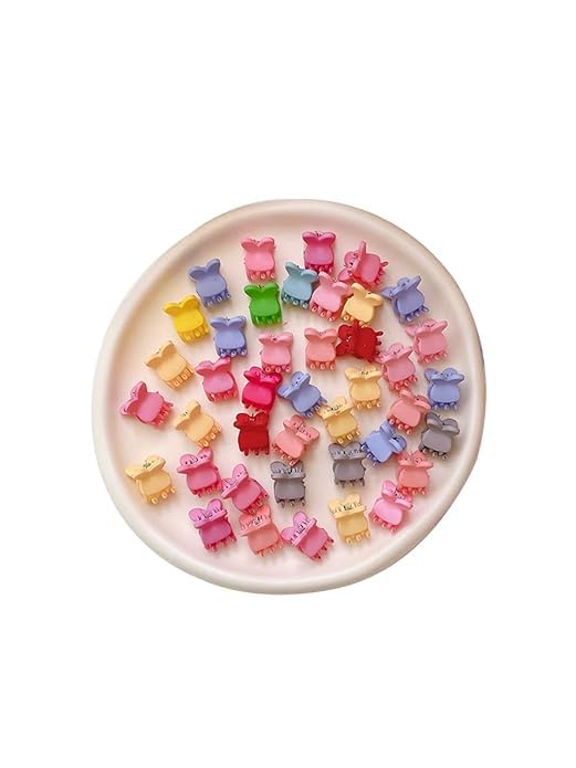 Image of NEOBABY Mini Colorful Rabbit Ears Design Tiny Hair Clip for Multiple Hair Styling | Hair Claws Accessories for Kids Baby Girls and Women's Candy Colors (Pack of 24)