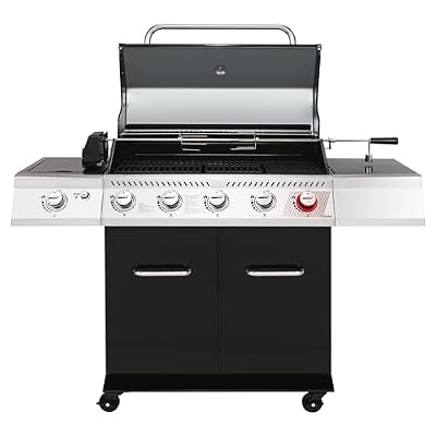 Royal Gourmet GA5404H Deluxe 5-Burner Gas Grill with Rotisserie Kit, Sear Burner, and Side Burner, 64,000 BTU Cabinet Style Propane Gas BBQ Grill, Outdoor Barbecue Party, Black