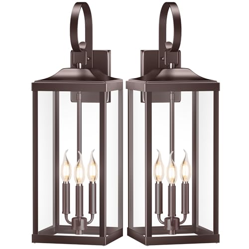 Image of 24 inch Oil Rubbed Bronze Extra Large Outdoor Light Fixture 3-Light Porch Light